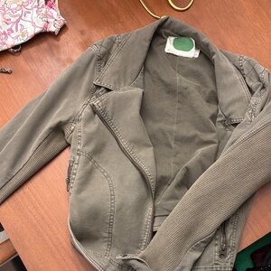 Anthropologie Olive Green Moto-Style Jean Jacket
